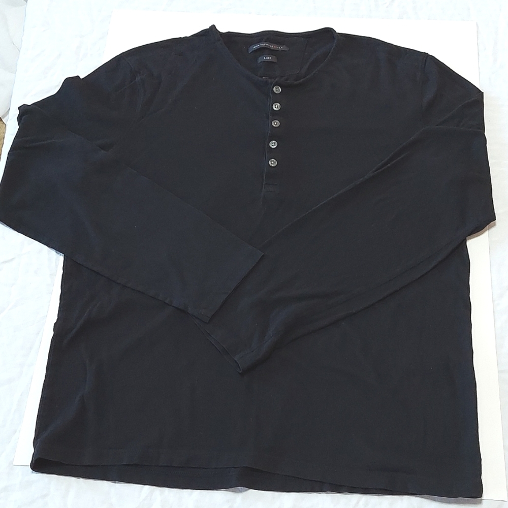 John Varvatos Mens Long Sleeve Henley Body Shirt Large Black